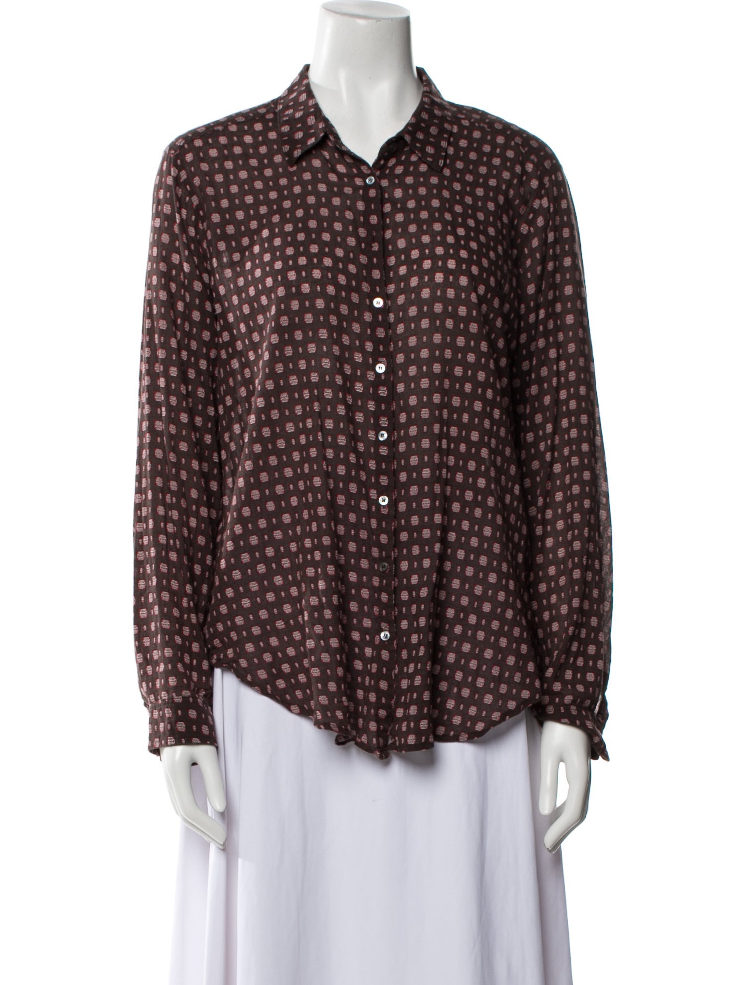 Xirena Printed Long Sleeve Button-Up Top